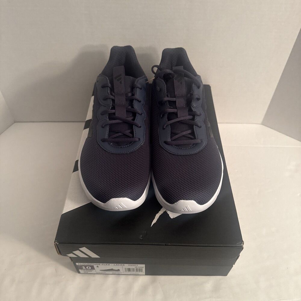 Adidas Cloudfoam Flex Men's 10 Wide Low Top Sneakers Navy/Black/White HQ4853